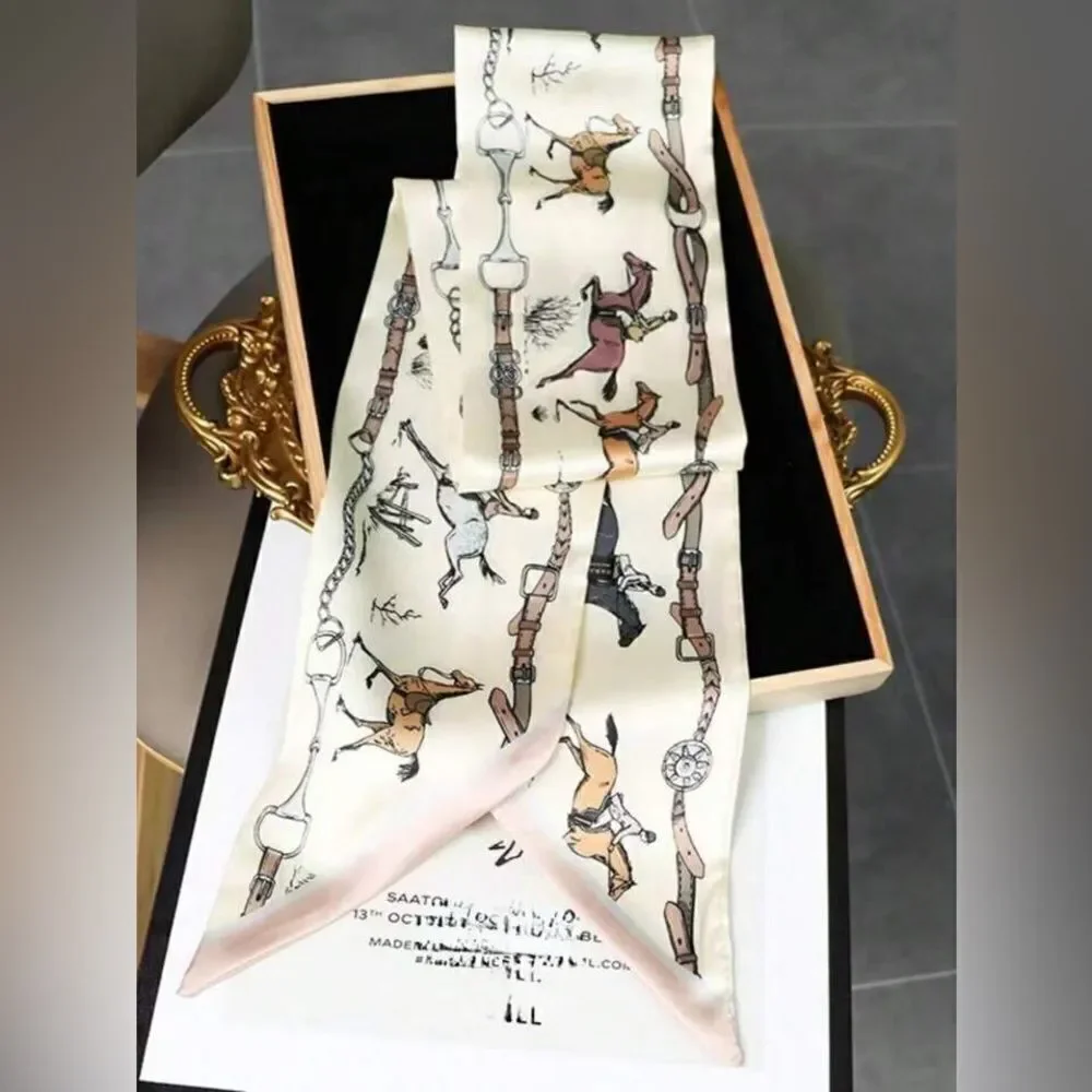 Cream Equestrian Print Scarf P17
